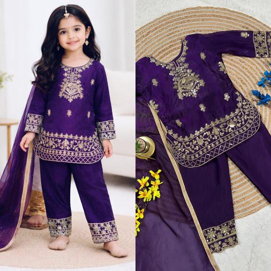 Ramzan Eid Special Kids Festive Silk Purple Kids dress manufacturer in Gujarat